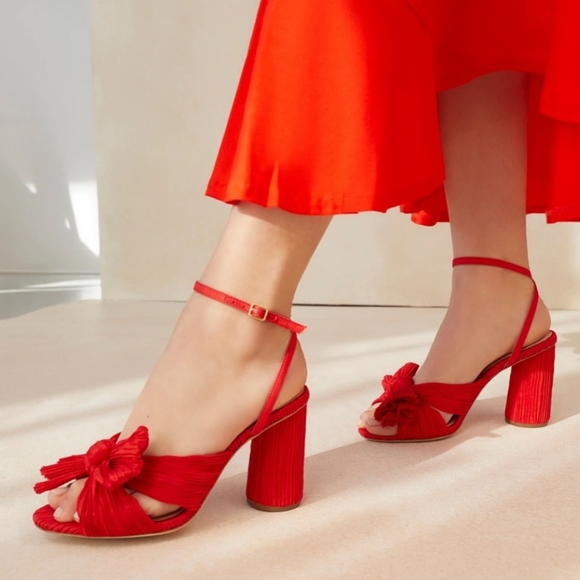 Loeffler Randall Shoes - LOEFFLER RANDALL Red Camellia Pleated Bow Heels